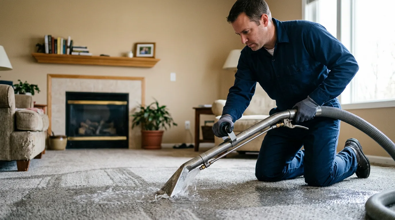 Water damage restoration technician working near Bark River, MI
